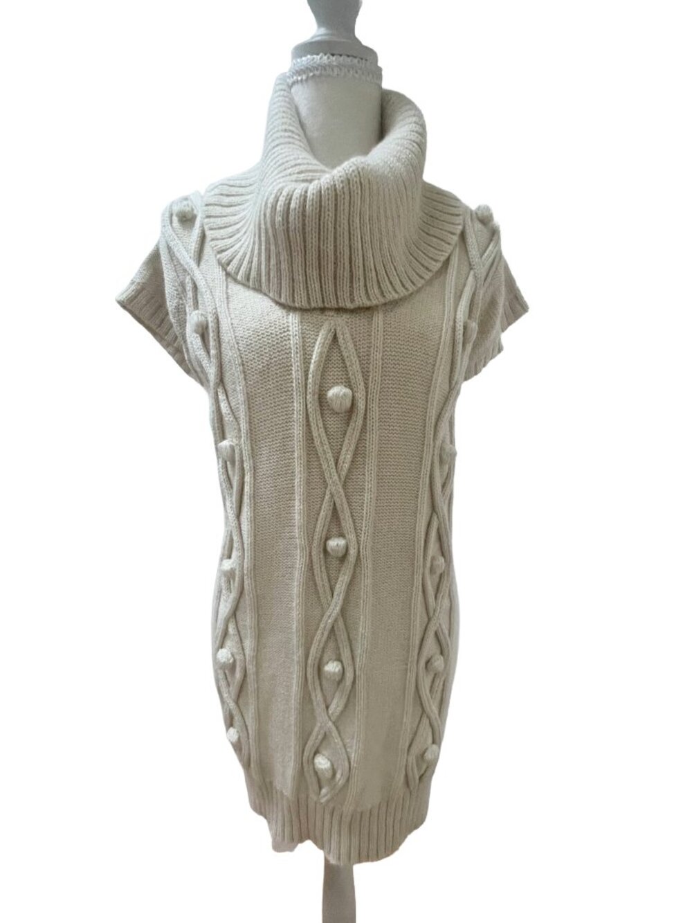 100% Baby Alpaca Cable Knit Cowl Neck Sweater Vest S/M Peru